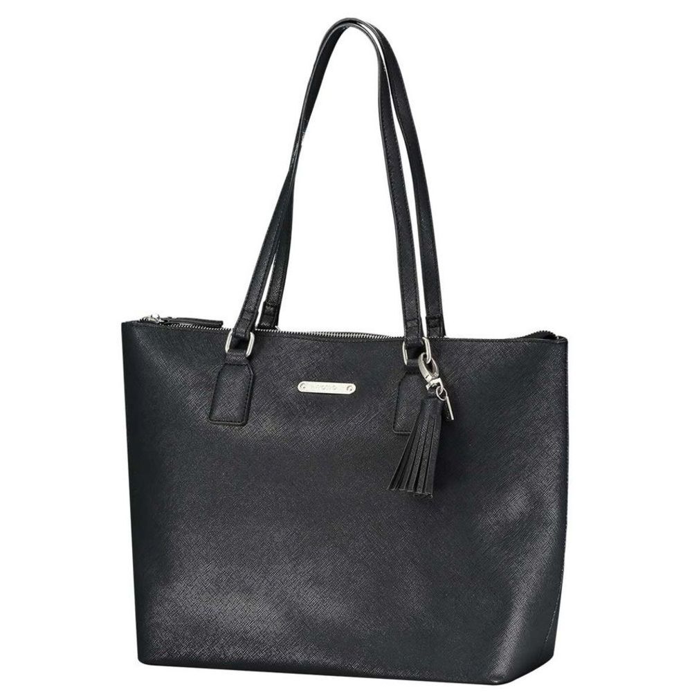 Totto Carinae Medium Tote‎ Bag Black Polyvinyl Roomy Travel Office Casual Tassel